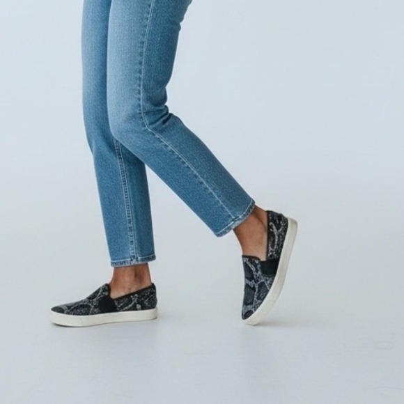 Vince Shoes - Vince Womens 7.5 Snakeskin Slip On Sneakers Black Gray Leather Loafers
